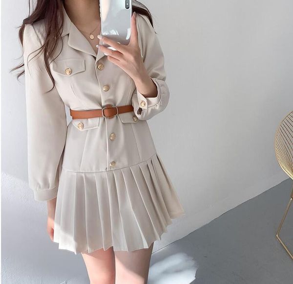 spring autumn winter women dresses vintage buttons with sashes korean style elegant pleated lady mini dress cl797 casual, Black;gray
spring autumn winter women dresses vintage buttons with sashes korean style elegant pleated lady mini dress cl797 casual, Black;gray