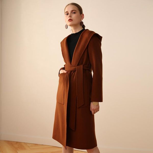 women's wool & blends 2021 fashion double-sided coat female long autumn winter jacket women loose 100% coats hooded with belt 1710, Black
women's wool & blends 2021 fashion double-sided coat female long autumn winter jacket women loose 100% coats hooded with belt 1710, Black