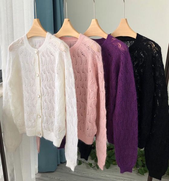 women's knits & tees women mohair knit thin cardigan 2021 autumn long sleeve single-breasted ladies knitwear femme hollow out soft swea, White
women's knits & tees women mohair knit thin cardigan 2021 autumn long sleeve single-breasted ladies knitwear femme hollow out soft swea, White