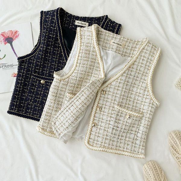 women plaid tweed vest lady spring and autumn short vintage style suit women's vests, Black;white
women plaid tweed vest lady spring and autumn short vintage style suit women's vests, Black;white