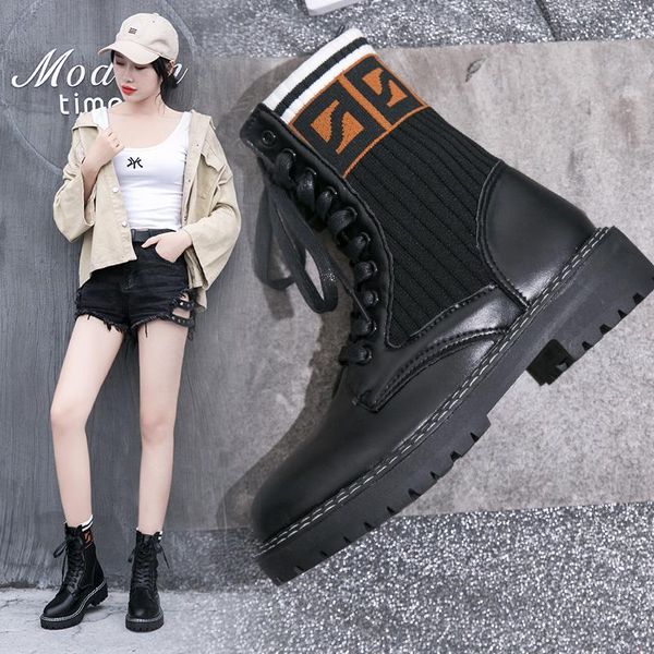 boots british style girl autumn 2021 korean web celebrity ankle thick heel students elastic socks, Black 
boots british style girl autumn 2021 korean web celebrity ankle thick heel students elastic socks, Black