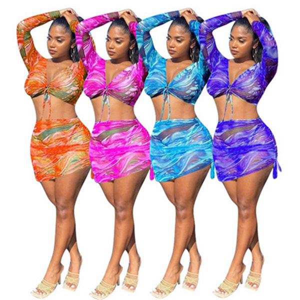 womens net yarn printing tracksuits fashion trend long sleeve v-neck short fold skirts suits designer female beach breathable 2pcs sets f83, Gray
womens net yarn printing tracksuits fashion trend long sleeve v-neck short fold skirts suits designer female beach breathable 2pcs sets f83, Gray