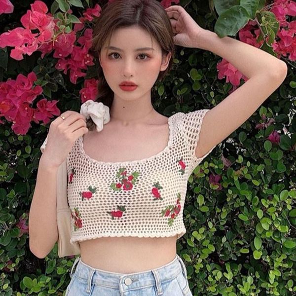 women's t-shirt knit cropped 2021 hollow out embroidered floral pattern chic slim crochet square neck t shirt, White
women's t-shirt knit cropped 2021 hollow out embroidered floral pattern chic slim crochet square neck t shirt, White