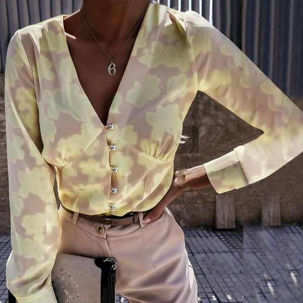 women's t-shirt ladies button shirt v-neck long sleeve floral print slim fall 2021 casual high street commuter fashion multicolor, White
women's t-shirt ladies button shirt v-neck long sleeve floral print slim fall 2021 casual high street commuter fashion multicolor, White