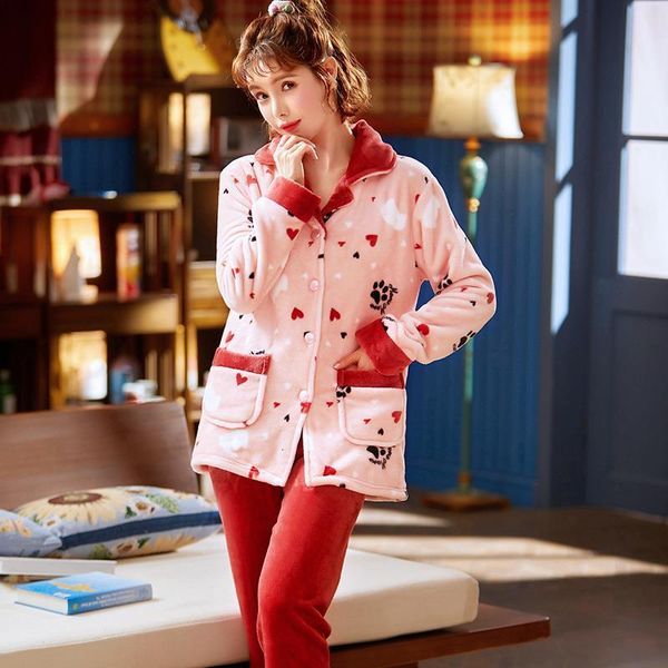 women's sleepwear thick warm homewear flannel pajamas winter set women cartoon pajama button full sleeve shirt pant y0n7, Black;red
women's sleepwear thick warm homewear flannel pajamas winter set women cartoon pajama button full sleeve shirt pant y0n7, Black;red