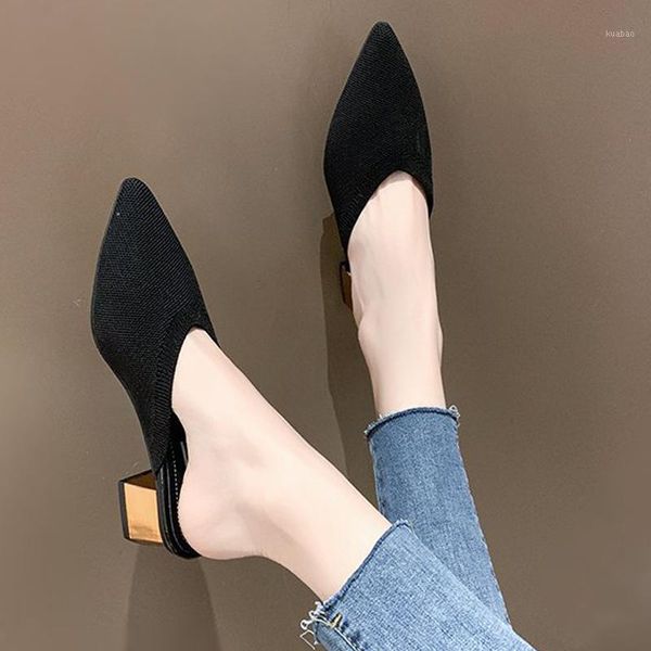 women's slippers knitted thick heel shoes ladies sandals pointed toe mules female high heels slides slipper 2021 summer1, Black
women's slippers knitted thick heel shoes ladies sandals pointed toe mules female high heels slides slipper 2021 summer1, Black
