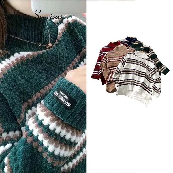women's sweaters womens winter 2021 casual simple loose stripe fashion clothes colorblock turtleneck woman sweater, White;black
women's sweaters womens winter 2021 casual simple loose stripe fashion clothes colorblock turtleneck woman sweater, White;black