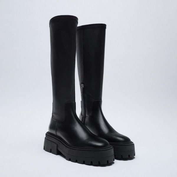 women's long boots black pu leather grooving sole knee-high fashion
women's long boots black pu leather grooving sole knee-high fashion