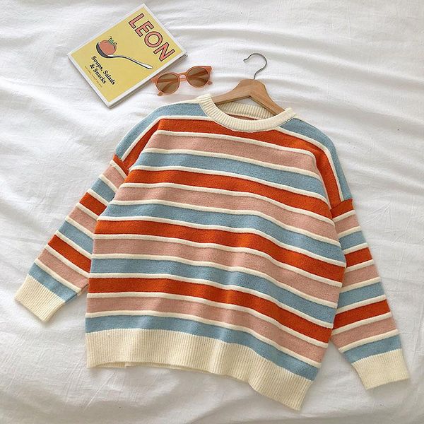 women's sweaters colorful striped knitted sweater women autumn winter loose pullovers korean knitwear patchwork warm o-neck vintage out, White;black
women's sweaters colorful striped knitted sweater women autumn winter loose pullovers korean knitwear patchwork warm o-neck vintage out, White;black
