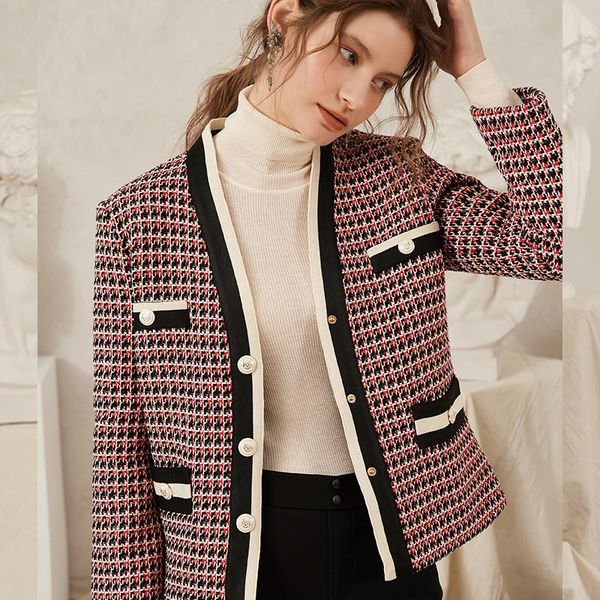 women's jackets plaid jacket elegant short cardigan women v-neck single breasted for coats and, Black;brown
women's jackets plaid jacket elegant short cardigan women v-neck single breasted for coats and, Black;brown
