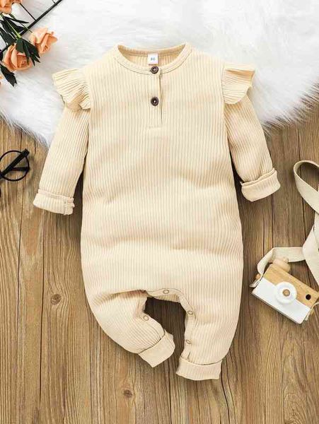 baby rib-knit ruffle trim jumpsuit she, Blue