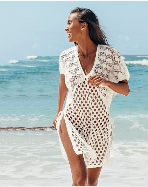 women's swimwear women bikini cover up dress solid color hollow v-neck short sleeves swimsuit summer bathing suit beachwear, White;black
women's swimwear women bikini cover up dress solid color hollow v-neck short sleeves swimsuit summer bathing suit beachwear, White;black