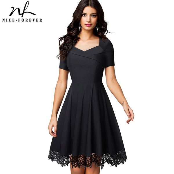 nice-forever elegant embroidery black lace dresses short sleeve swing flare women dress btya032 210419, White
nice-forever elegant embroidery black lace dresses short sleeve swing flare women dress btya032 210419, White