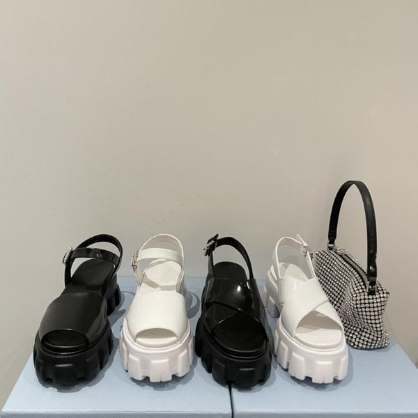 women solid patent leather platform shoes ladies genuine slip on sandals height increasing designer, Black
women solid patent leather platform shoes ladies genuine slip on sandals height increasing designer, Black