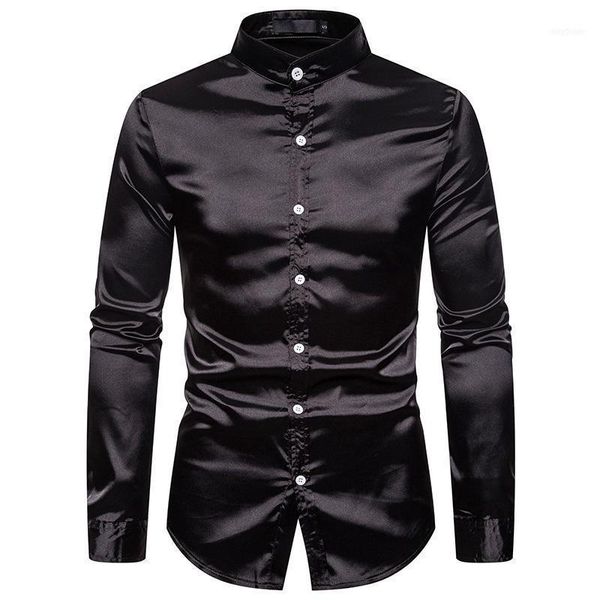 men's casual shirts mens mandarin collar silk satin dress 2021 brand regular fit long sleeve shirt men business camisa masculina1, White;black
men's casual shirts mens mandarin collar silk satin dress 2021 brand regular fit long sleeve shirt men business camisa masculina1, White;black