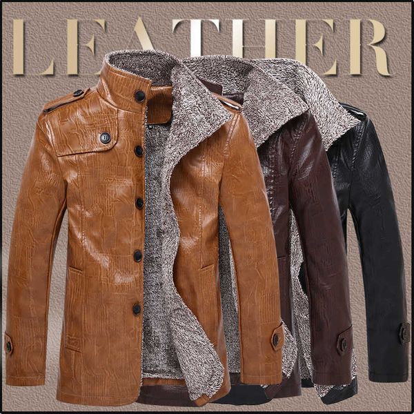 men pu leather jacket fur linner long style men's windbreaker coat thick fleece jacket stand collar outwear 4xl 211009, Black
men pu leather jacket fur linner long style men's windbreaker coat thick fleece jacket stand collar outwear 4xl 211009, Black