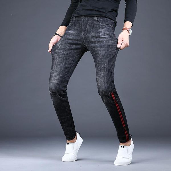 men's jeans side stripe slim fit pencil pants korean casual stretch trousers, Blue
men's jeans side stripe slim fit pencil pants korean casual stretch trousers, Blue