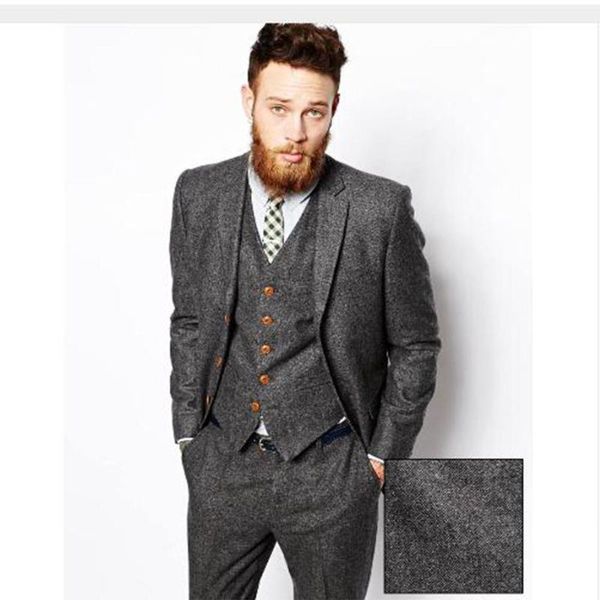 men's suits & blazers tailored made grey smoking tweed men slim fit 3 piece wear tuxedo latest designers style handsome groom blazer pr, White;black