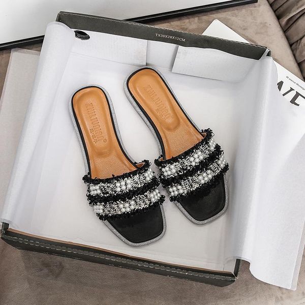 summer slippers sandals large size women's fashion flat bottom all-match soft beaded open toe half, Black
summer slippers sandals large size women's fashion flat bottom all-match soft beaded open toe half, Black