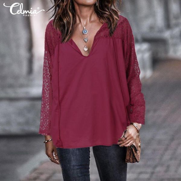 women's blouses & shirts celmia women lace long sleeve v-neck tassel tunic 2021 fashion hollow out streetwear shirt spring loose b, White 
women's blouses & shirts celmia women lace long sleeve v-neck tassel tunic 2021 fashion hollow out streetwear shirt spring loose b, White