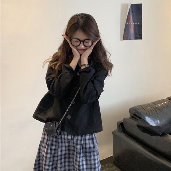 women's jackets spring and autumn full v-neck black single breasted korean style ladies trend temperament clothing, Black;brown
women's jackets spring and autumn full v-neck black single breasted korean style ladies trend temperament clothing, Black;brown