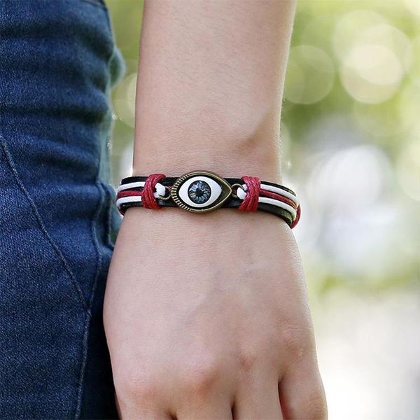 link, chain punk handmade turkish blue evil eye multilayer leather bracelet man woman bronze charm jewelry bangle 2021 s men's, Black
link, chain punk handmade turkish blue evil eye multilayer leather bracelet man woman bronze charm jewelry bangle 2021 s men's, Black