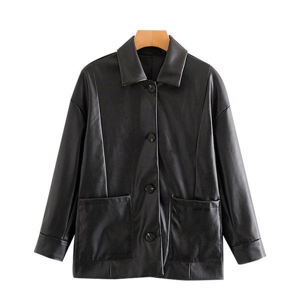 women's leather & faux klacwaya women 2021 fashion button-up loose jacket coat vintage long sleeve pockets female outerwear chic, Black
women's leather & faux klacwaya women 2021 fashion button-up loose jacket coat vintage long sleeve pockets female outerwear chic, Black