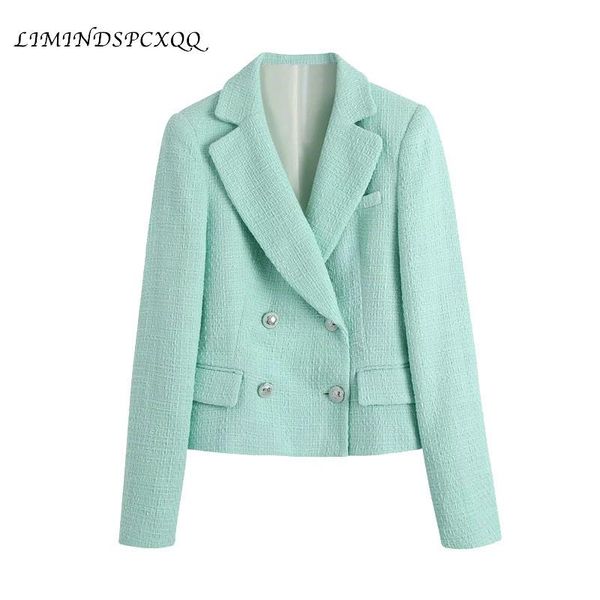 women's suits & blazers women 2021 fashion double breasted cropped tweed blazer coat vintage long sleeve pockets female outerwear chic, White;black
women's suits & blazers women 2021 fashion double breasted cropped tweed blazer coat vintage long sleeve pockets female outerwear chic, White;black