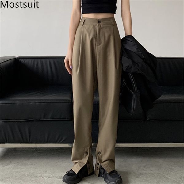 korean high waist wide leg suit pants trousers women solid casual fashion buttons splitting straight full length 210518, Black;white
korean high waist wide leg suit pants trousers women solid casual fashion buttons splitting straight full length 210518, Black;white