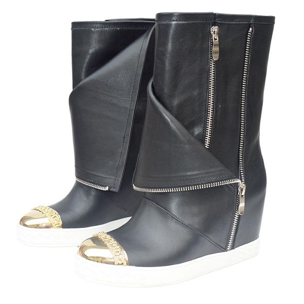 boots fashion roman round gold metal toe real leather ankle double zip side height increasing woman shoes winter bottine, Black
boots fashion roman round gold metal toe real leather ankle double zip side height increasing woman shoes winter bottine, Black