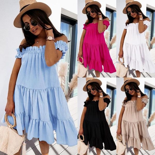 casual dresses summer dress women slash neck short sleeve high waist solid color a-line mini for lugentolo, Black;gray
casual dresses summer dress women slash neck short sleeve high waist solid color a-line mini for lugentolo, Black;gray