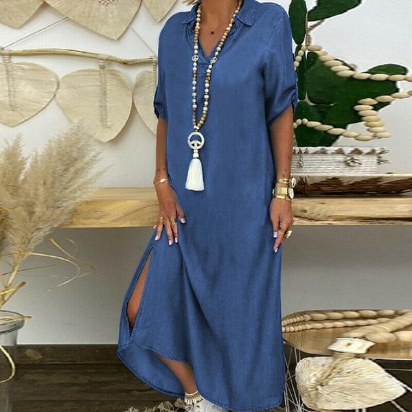 maternity dresses vintage dress women solid denim turn-down collar button loose long maxi fransiz elbise vestidos#35, White
maternity dresses vintage dress women solid denim turn-down collar button loose long maxi fransiz elbise vestidos#35, White