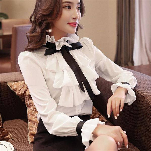 autumn chiffon blousewomen ruffles womens shirt solid color office bow tie flare sleeve women clothing high quality, White
autumn chiffon blousewomen ruffles womens shirt solid color office bow tie flare sleeve women clothing high quality, White