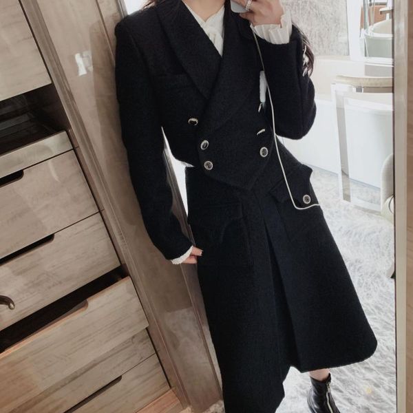 two piece dress woolen suit 2021 2piece set women double breasted black jacket coat, White
two piece dress woolen suit 2021 2piece set women double breasted black jacket coat, White