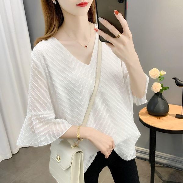 women's blouses & shirts summer women fashionable casual flared sleeves chiffon v-neck solid color fashion blusas large sizemm0140, White
women's blouses & shirts summer women fashionable casual flared sleeves chiffon v-neck solid color fashion blusas large sizemm0140, White