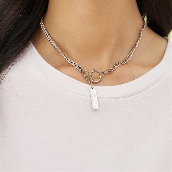 pendant necklaces punk titanium steel letter brand necklace geometry double chain chocker fashion jewelry female men, Silver
pendant necklaces punk titanium steel letter brand necklace geometry double chain chocker fashion jewelry female men, Silver