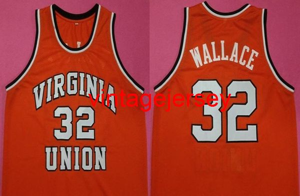 virginia union ben wallace #32 orange college retro basketball jersey men's stitched custom number name jerseys, Black