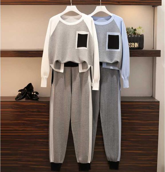 two piece dress plus size 4xl knit patchwork color loose jumper women fashion sweaters +elastic high waist autumn winter pants big sets, White
two piece dress plus size 4xl knit patchwork color loose jumper women fashion sweaters +elastic high waist autumn winter pants big sets, White