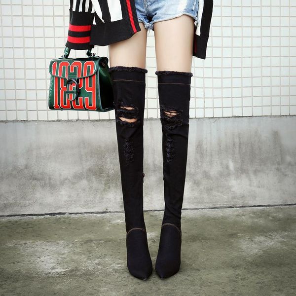 boots women slim thigh high denim spring chunky heels shoes woman cowboy over the knee women's pointed toe, Black
boots women slim thigh high denim spring chunky heels shoes woman cowboy over the knee women's pointed toe, Black
