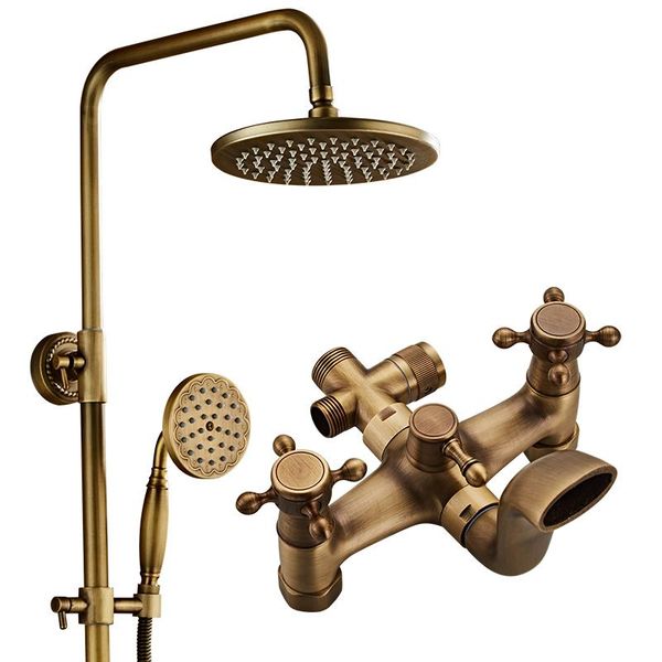 solid brass antique shower set retro faucet 2 handle 8 inch head bathroom household faucets sets