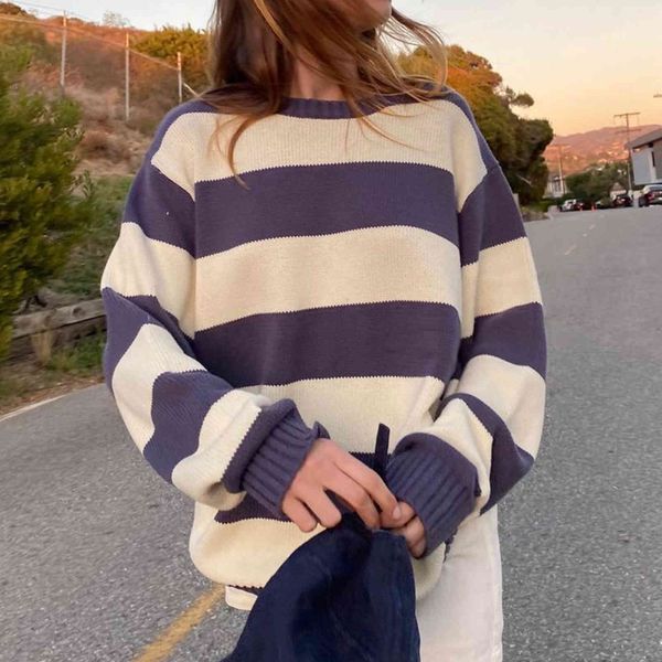 women's vintage striped knitted off shoulder casual large sweater, vintage street cloth, fashion cotton coat, White;black
women's vintage striped knitted off shoulder casual large sweater, vintage street cloth, fashion cotton coat, White;black