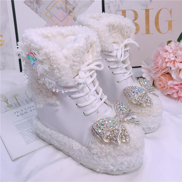 boots womens round toe lamb fur ankle rhinestones crystal bowknot wedge high heel platform lolita sweet shoes white 202, Black
boots womens round toe lamb fur ankle rhinestones crystal bowknot wedge high heel platform lolita sweet shoes white 202, Black