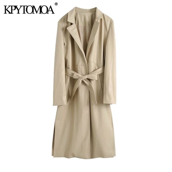 women fashion with belt faux leather trench coat vintage long sleeve side vents female outerwear chic 210416, Tan;black
women fashion with belt faux leather trench coat vintage long sleeve side vents female outerwear chic 210416, Tan;black