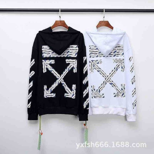 chao brand off sweater ow airport tape cordon arrow print men's and women's terry hooded sweater, Black
chao brand off sweater ow airport tape cordon arrow print men's and women's terry hooded sweater, Black