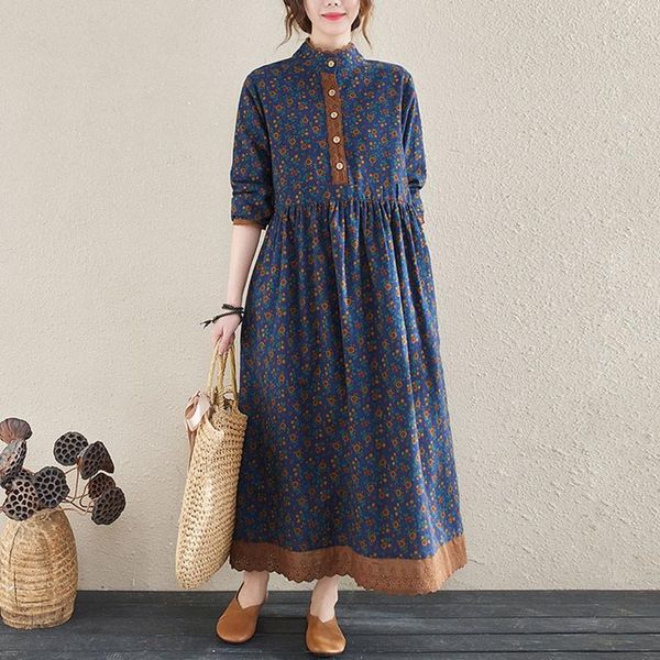 casual dresses women cotton linen long dress arrival 2021 spring vintage lace stand collar floral print loose female s3696, Black;gray
casual dresses women cotton linen long dress arrival 2021 spring vintage lace stand collar floral print loose female s3696, Black;gray