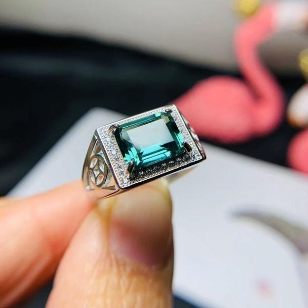 cluster rings natural and real green crystal man ring 925 sterling silver wholesales fine jewelry, Golden;silver 
cluster rings natural and real green crystal man ring 925 sterling silver wholesales fine jewelry, Golden;silver