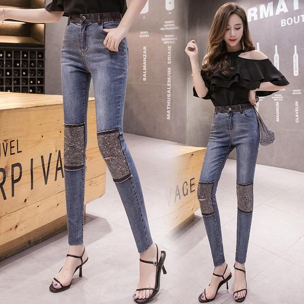 women's jeans spring fashion ripped hole slim fit stretch rhinestone patchwork girl pants women pencil casual denim trousers, Blue
women's jeans spring fashion ripped hole slim fit stretch rhinestone patchwork girl pants women pencil casual denim trousers, Blue