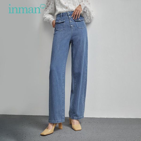 women's jeans inman autumn fashion high waist buttons big pockets design casual straight denim trousers, Blue
women's jeans inman autumn fashion high waist buttons big pockets design casual straight denim trousers, Blue
