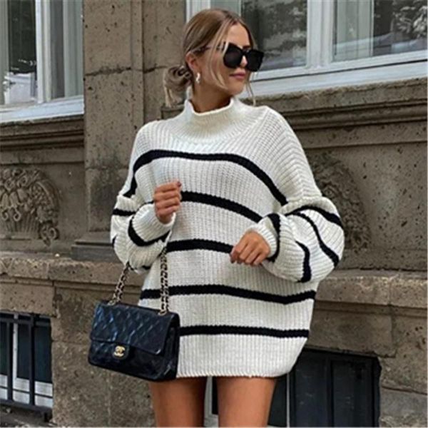 women's sweaters korean fashion knitted loose striped women pullover autumn winter 2021 long sleeve turtleneck oversize jumper gift, White;black
women's sweaters korean fashion knitted loose striped women pullover autumn winter 2021 long sleeve turtleneck oversize jumper gift, White;black