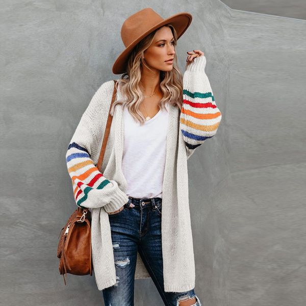 autumn winter womens large size women sweater loose striped color block cardigan casual vest dames lange mouw e1, White;black
autumn winter womens large size women sweater loose striped color block cardigan casual vest dames lange mouw e1, White;black